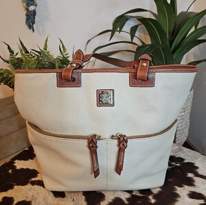 Dooney & Bourke Cream and Brown Leather Tote Bag